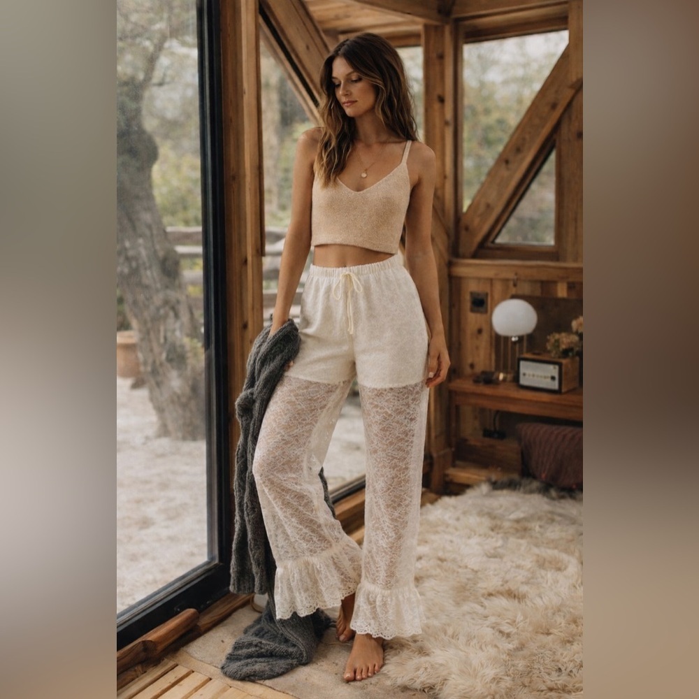 White Lace Bloomer Pants w Built-In Shorts | Boho Cottagecore Artisan